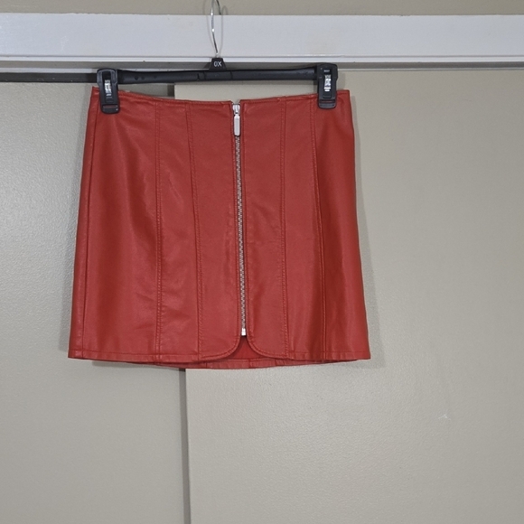 Free People Dresses & Skirts - Free People Red Faux Leather Mini Skirt Size 6